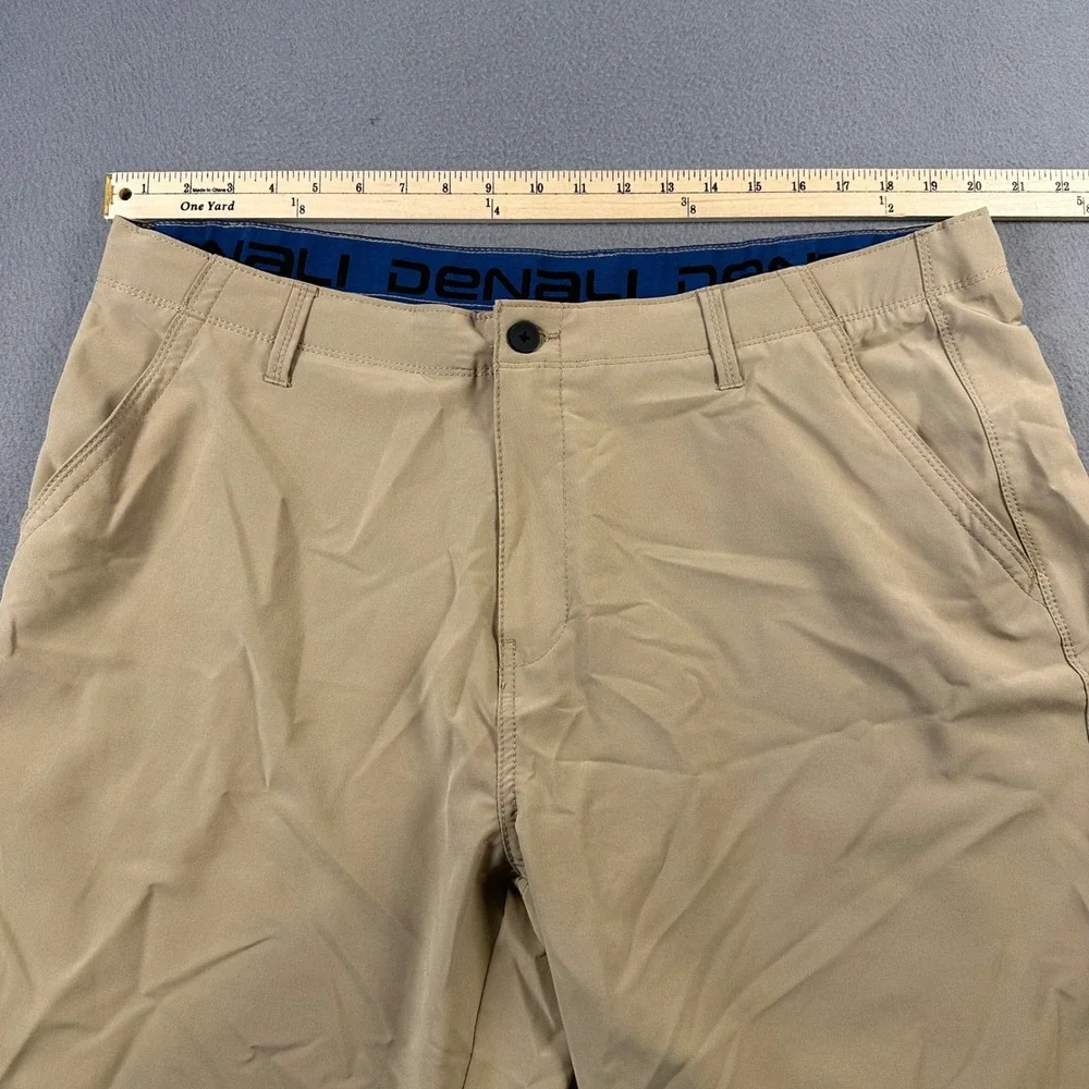 Denali Mens Performance Shorts Tan Khaki Stretch Flat Front Size 40